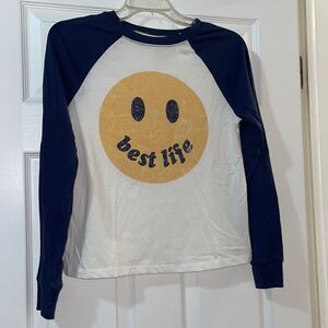 (5/$25) Zoe + Liv Smiley Face Best Life long sleeve raglan top
